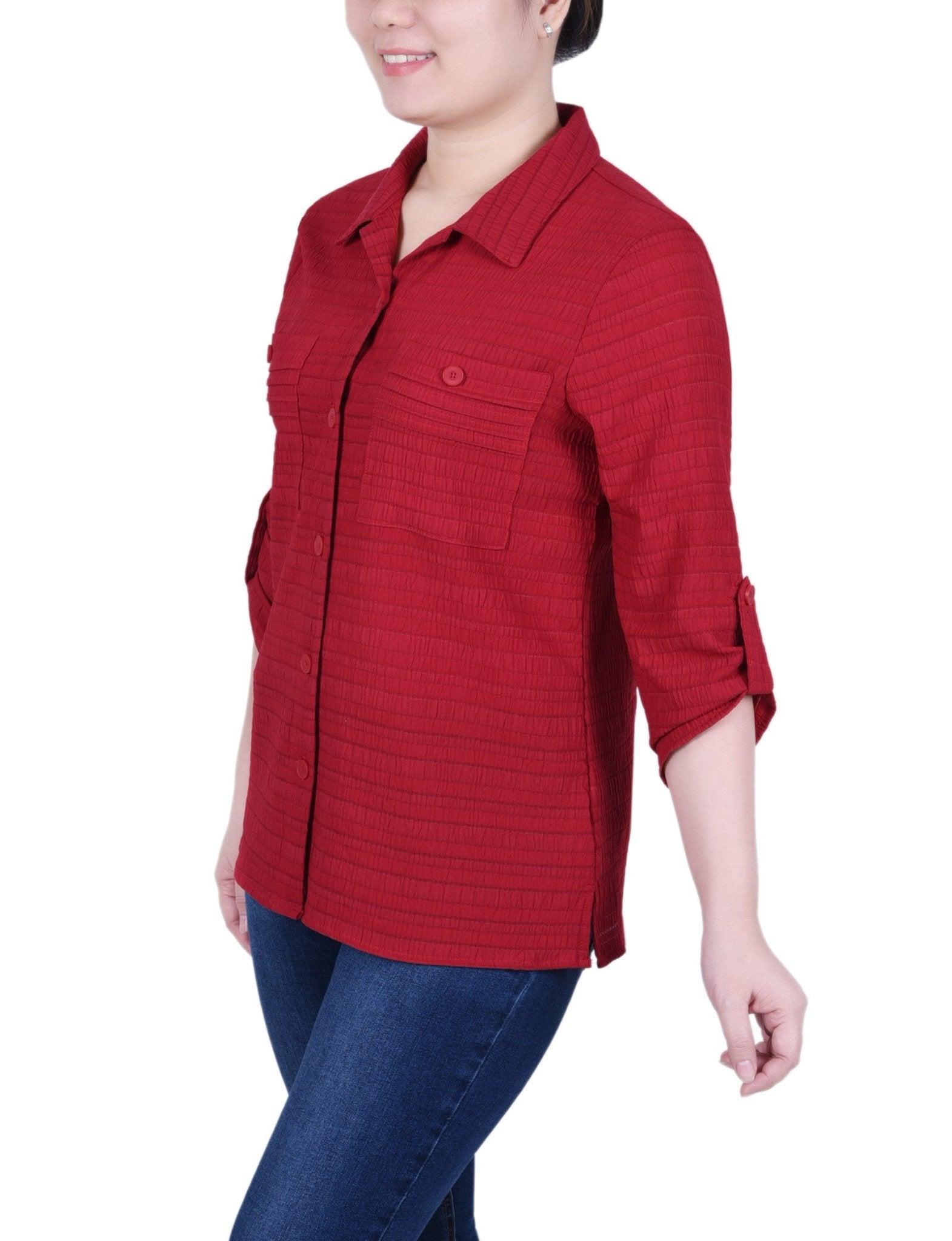 3/4 Sleeve Woven Jacquard Blouse - Petite Product Image