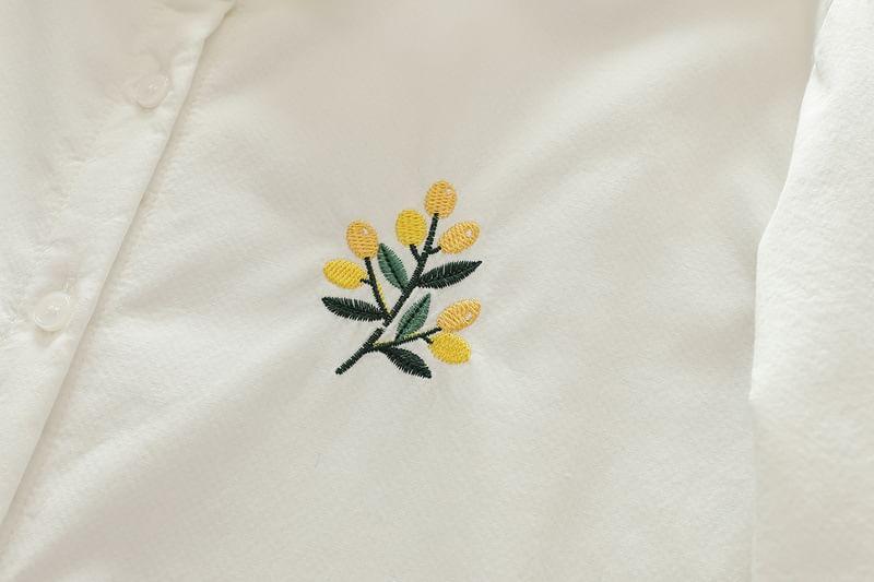 Long Sleeve Collared Floral Embroidered Shirt Product Image