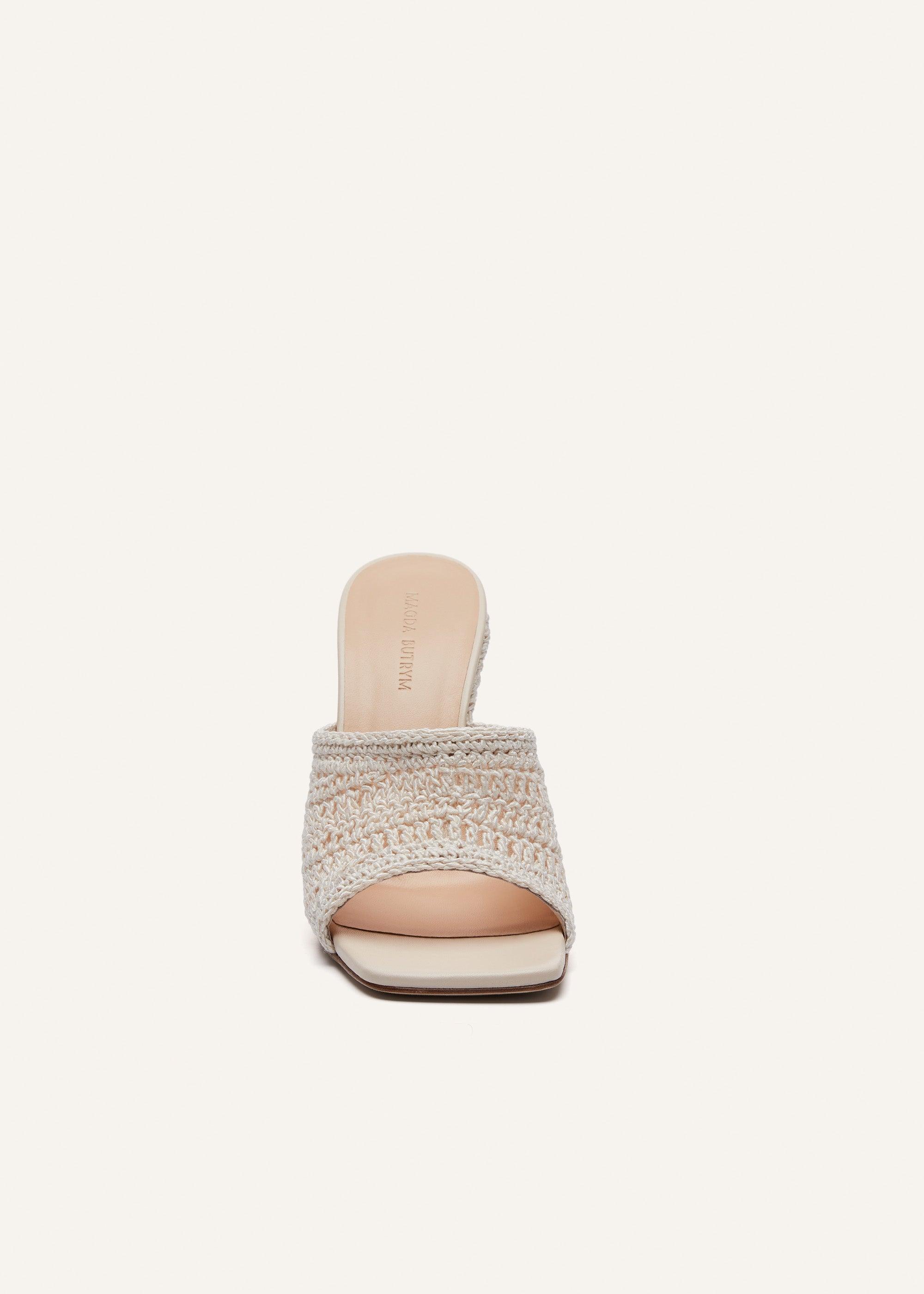 Inverted wedge mule in cream crochet Product Image