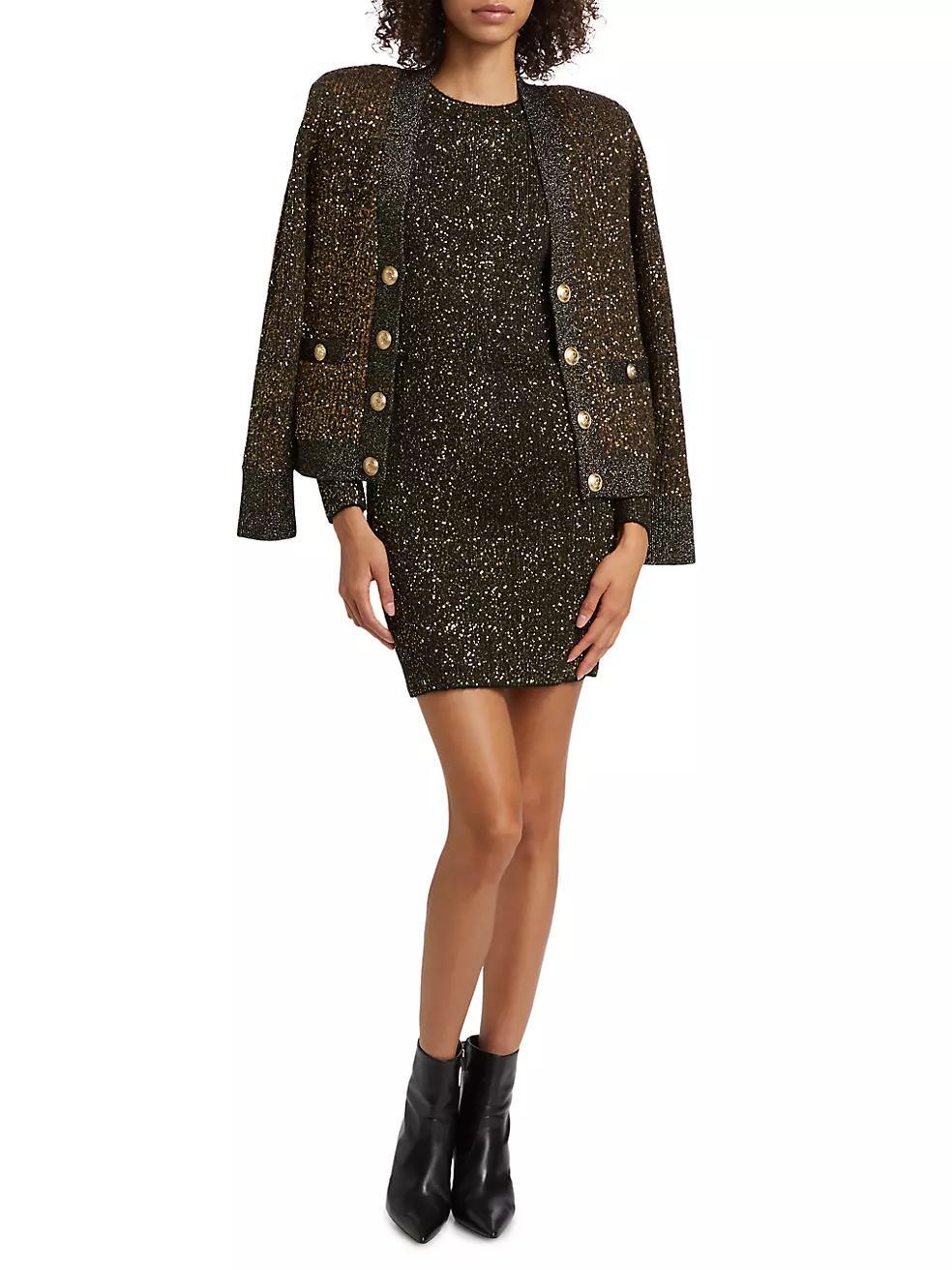 Cherry Sequin Knit Long-Sleeve Minidress Product Image