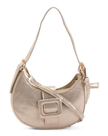 Metallic Shoulder Bag With Buckle for Women | Leather/Metal Product Image