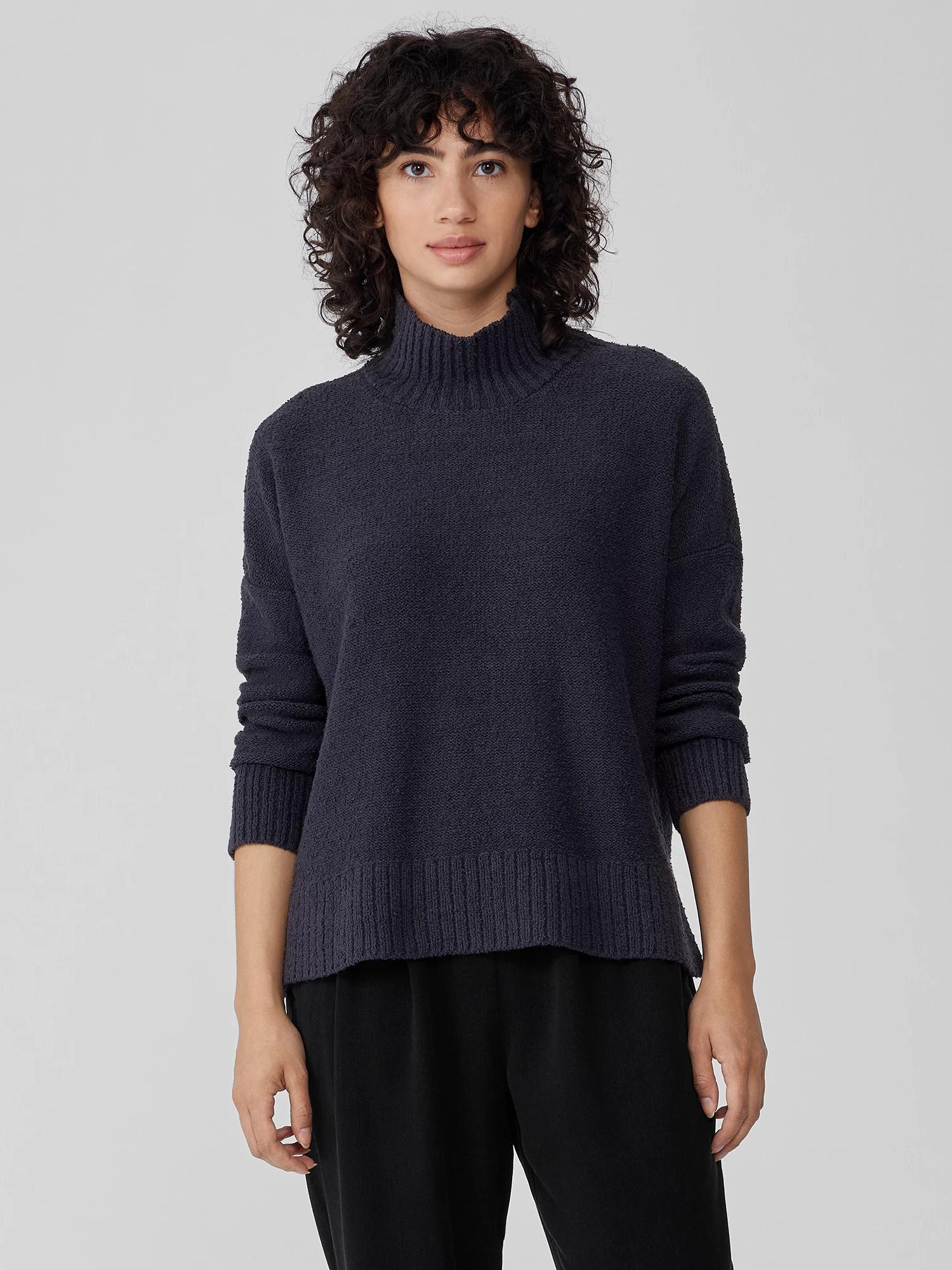 EILEEN FISHER Peruvian Organic Cotton Boucle Turtleneck Box-Topfemale Product Image