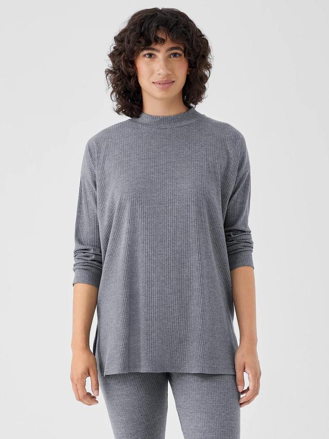 EILEEN FISHER Cozy Stretch Rib Crew Neck Topfemale Product Image