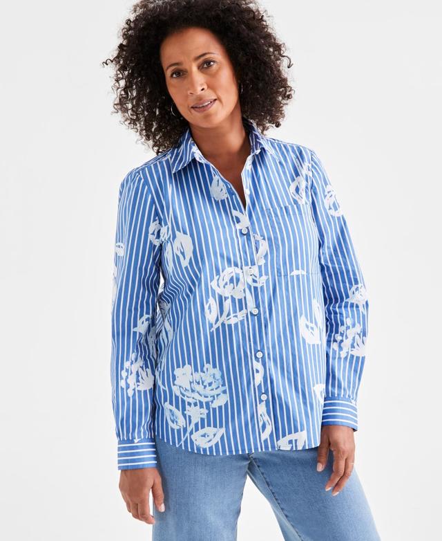 Style & Co Womens Cotton Floral Striped Perfect Shirt, Created for Macys Product Image