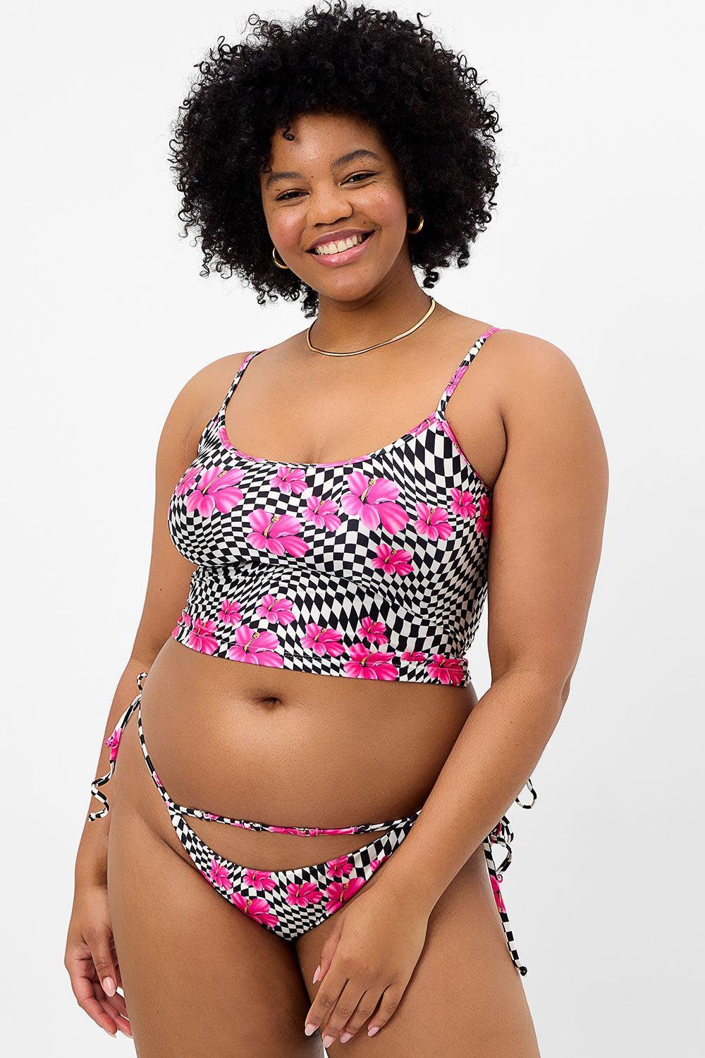 Keira Shine Cheeky Bikini Bottom - Black Morrison Hibiscus Product Image