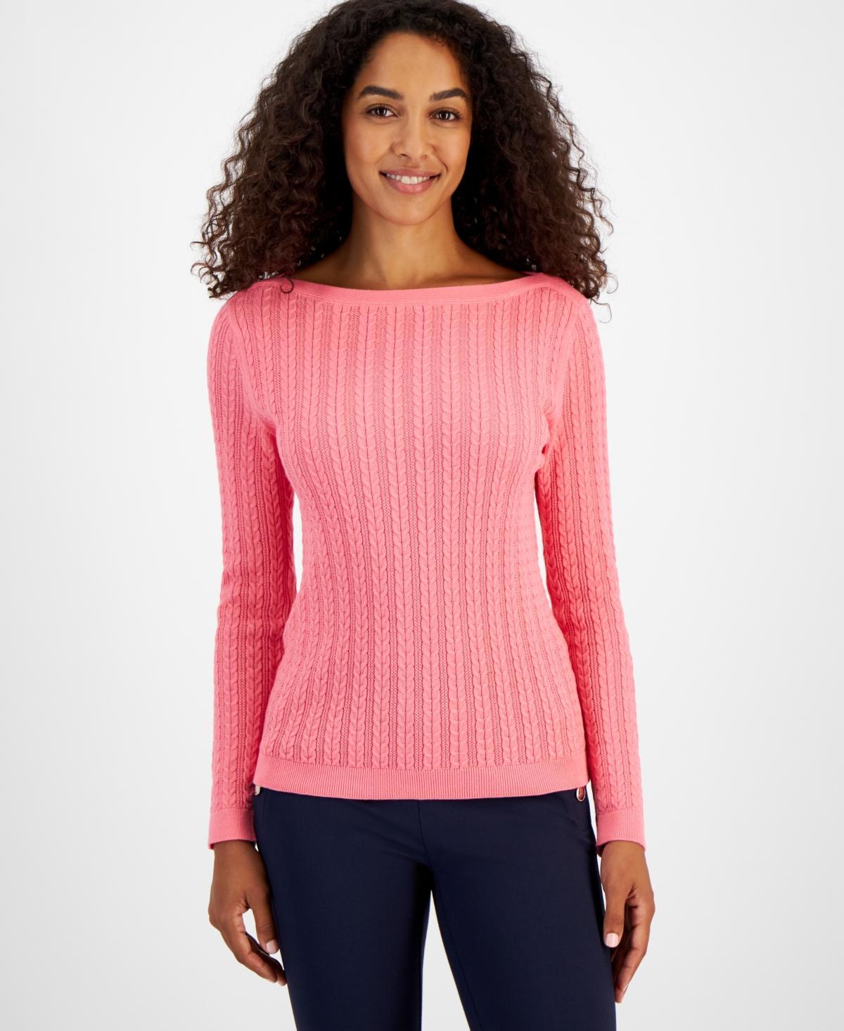 Nautica Jeans Womens Cable Knit Cotton Boat Neck Sweater Product Image