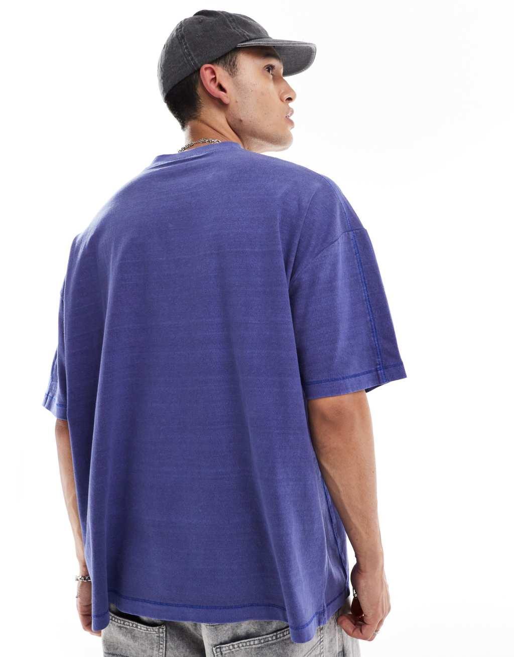 ASOS DESIGN oversized t-shirt with cover stitch detailing in blue Product Image