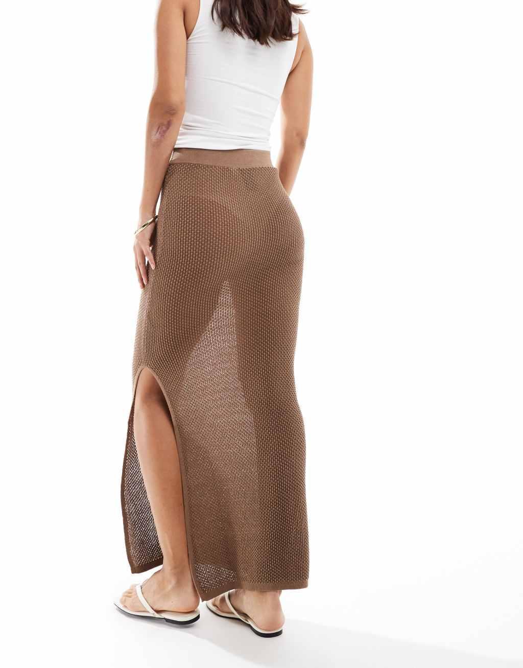 COLLUSION textured knit maxi skirt in taupe Product Image