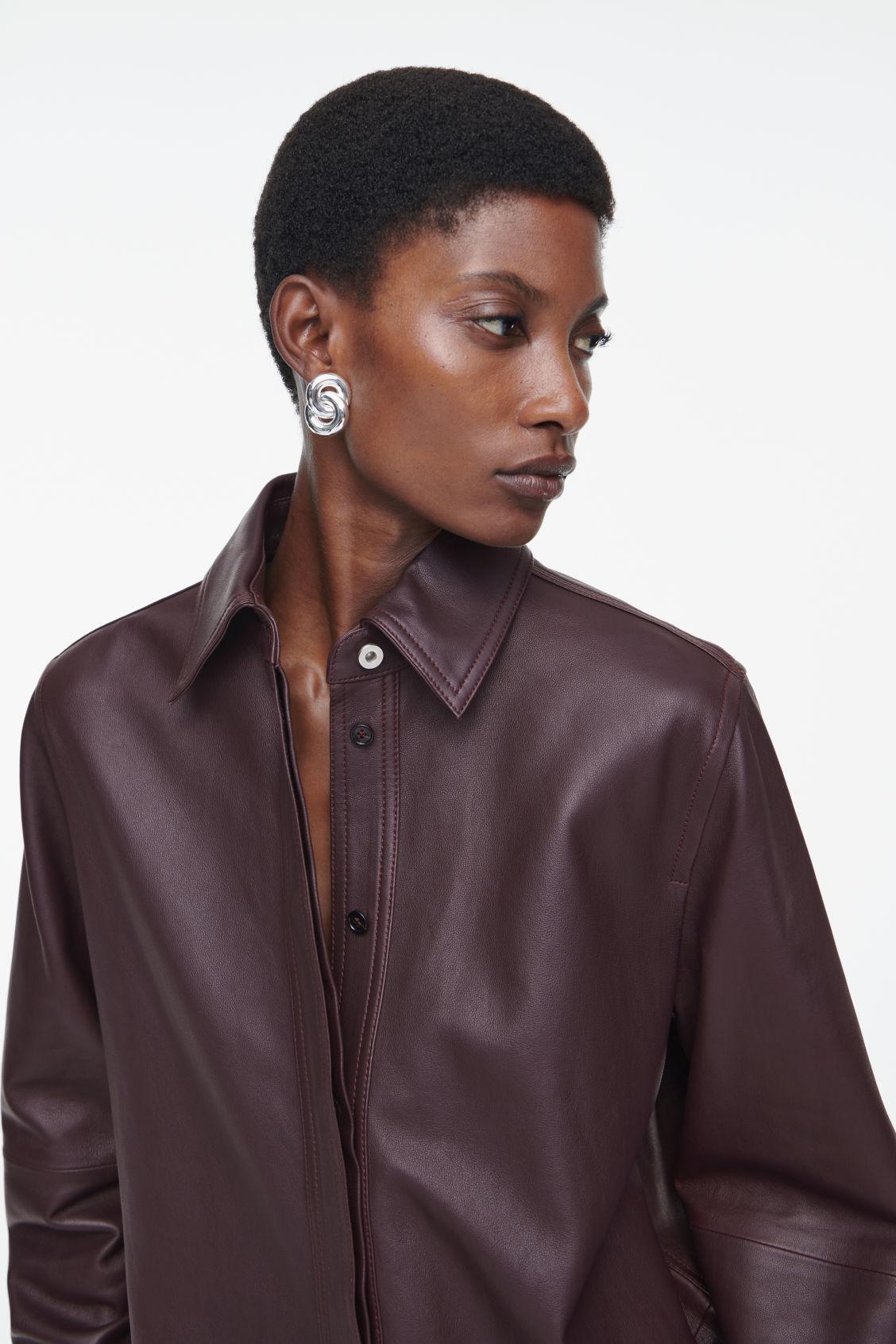 TOPSTITCHED LEATHER SHIRT Product Image