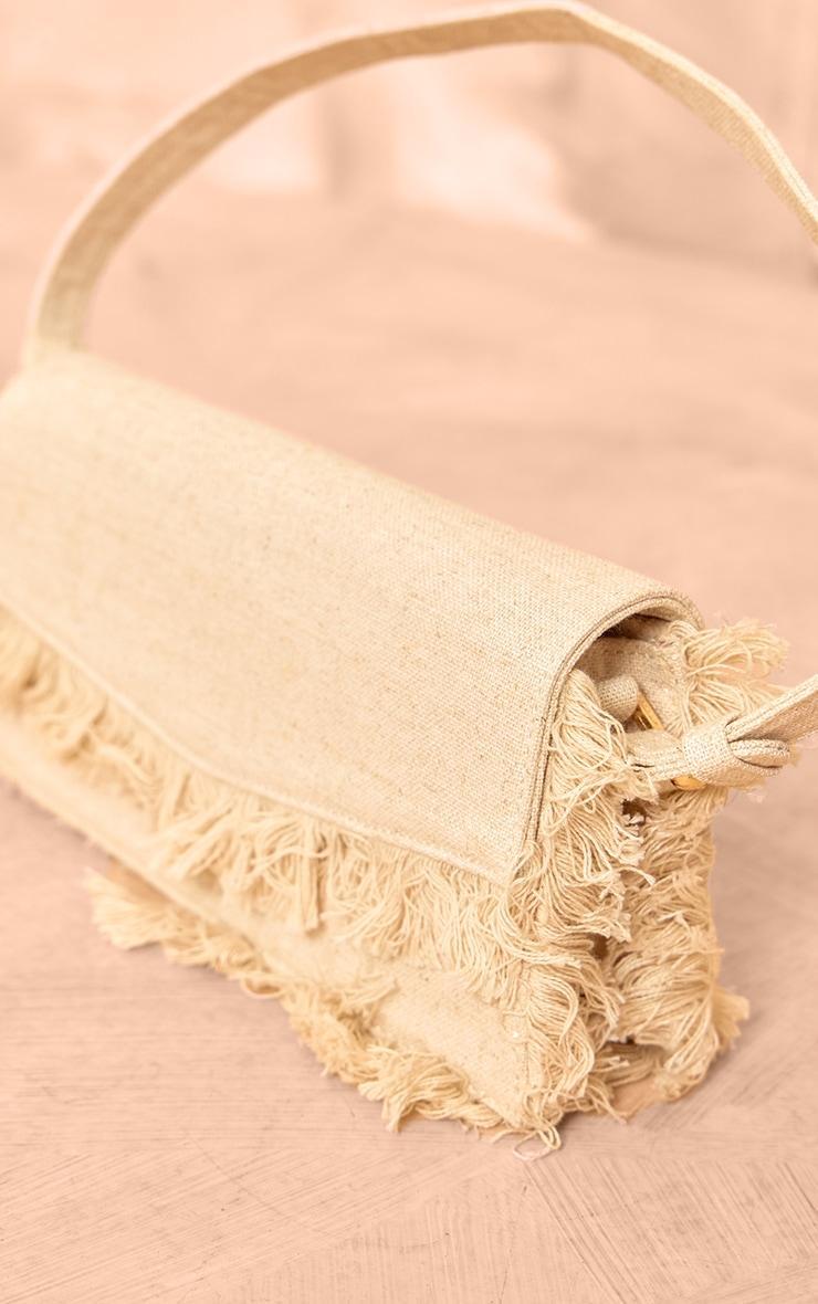 Natural Linen Look Frayed Edge Slim Shoulder Bag Product Image