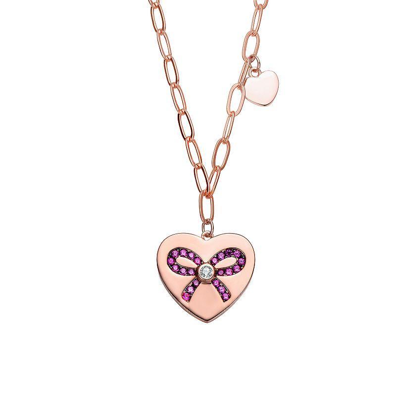 18k Rose Gold Over Sterling Silver Paperclip Chain Heart Necklace, Womens Pink Tone Product Image