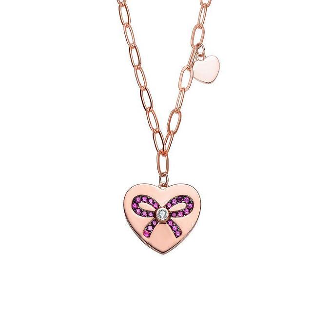 18k Rose Gold Over Sterling Silver Paperclip Chain Heart Necklace, Womens Pink Product Image