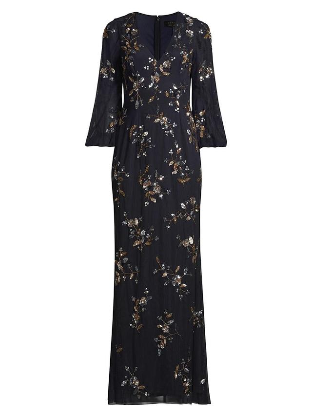 Aidan Mattox by Adrianna Papell Beaded Floral V-Neck Gown Product Image