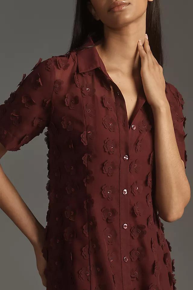 Porridge Short-Sleeve Sheer 3-D Floral Shirtdress Product Image