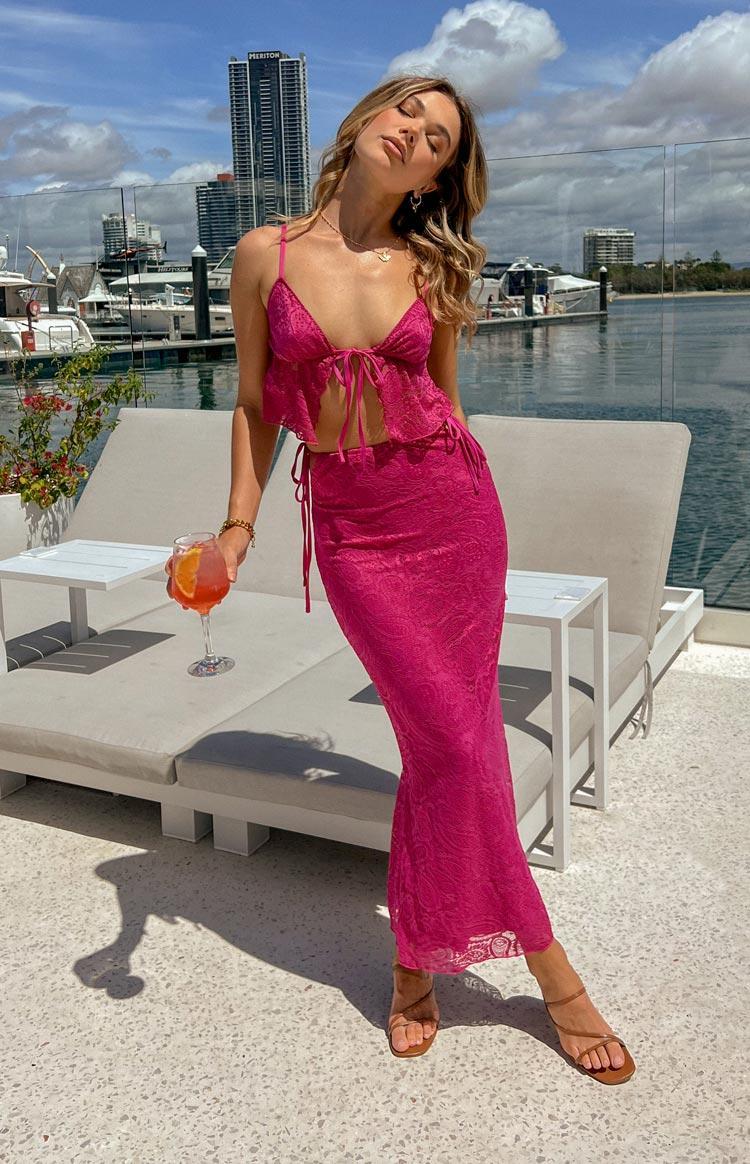 Alexia Fuschia Lace Tie Up Maxi Skirt Product Image