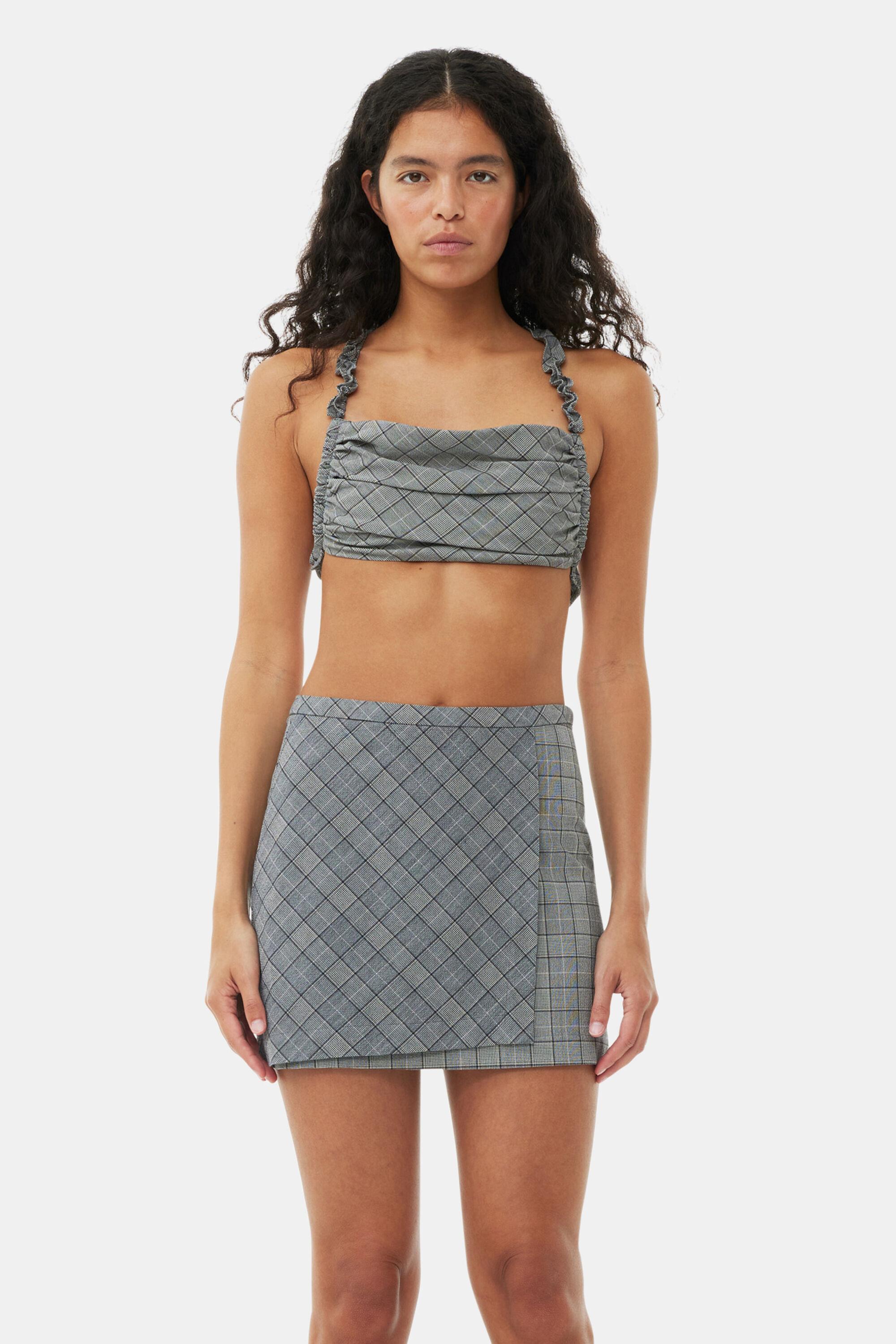 Grey Checkered Mix Ruched Top Product Image