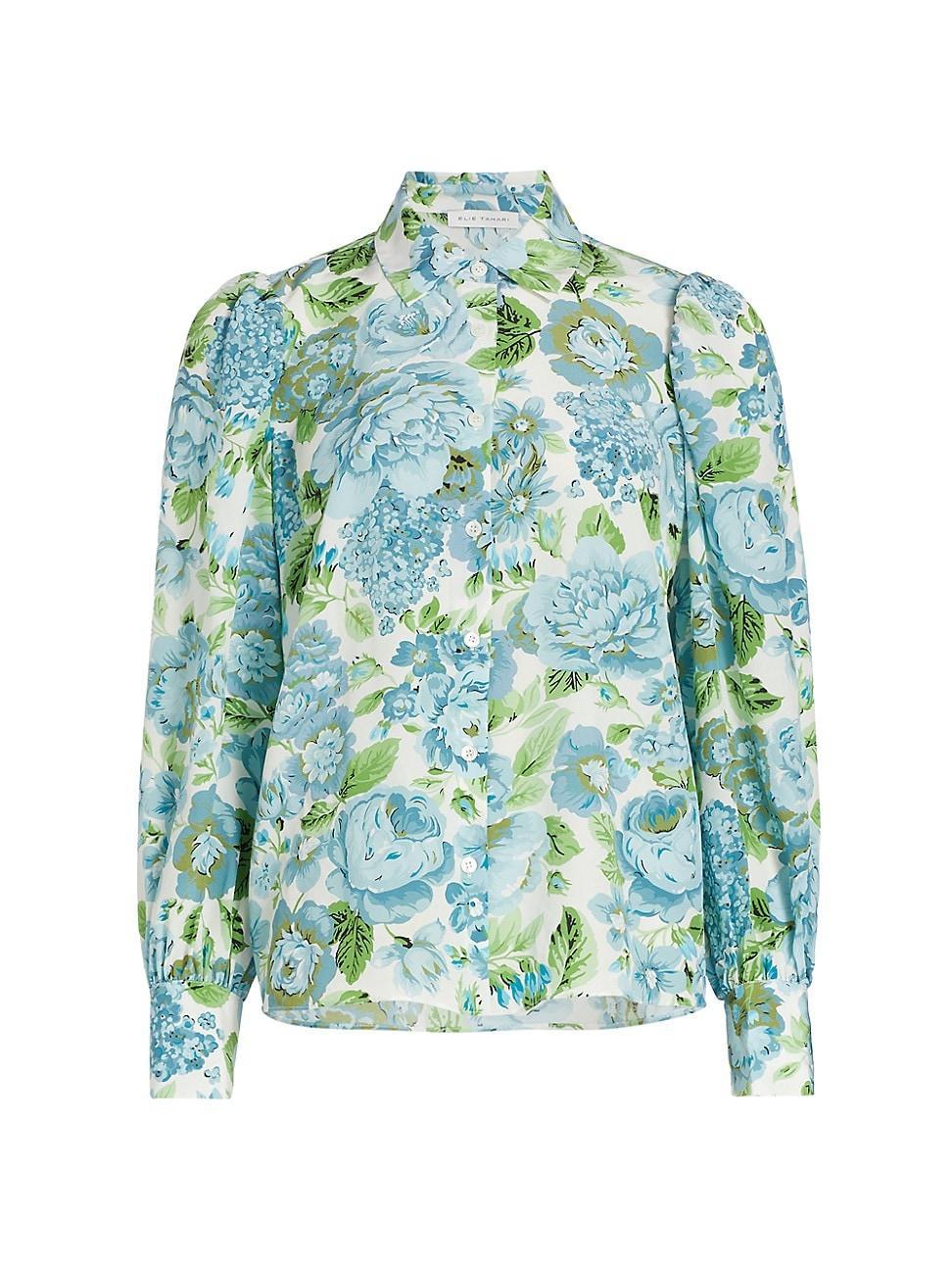 Womens Floral Balloon-Sleeve Blouse Product Image