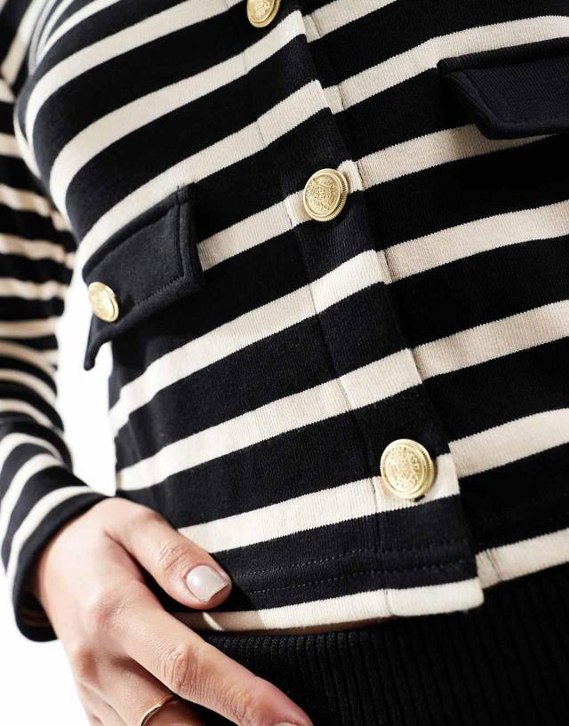 Mango striped knit cardigan with gold buttons in white Product Image