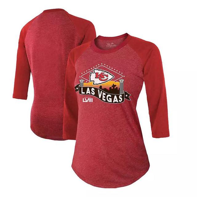 Womens Majestic Threads Kansas City Chiefs Super Bowl LVIII Vegas Raglan 3/4-Sleeve Tri-Blend T-Shirt Product Image