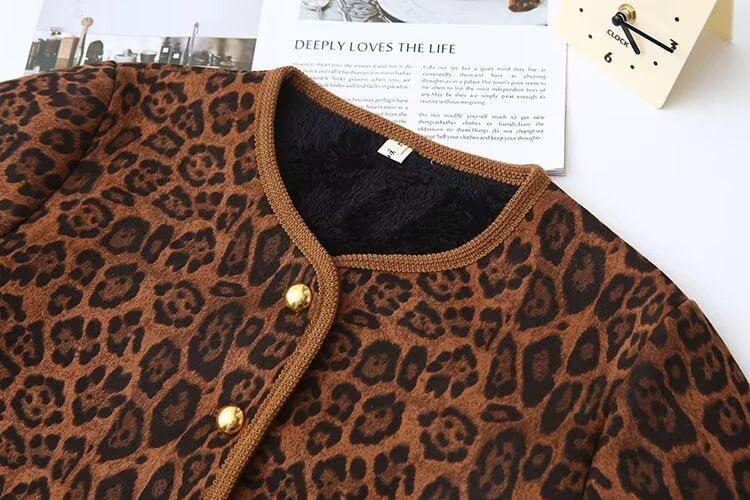 Plus Size Leopard Print Fleece-Lined Button Jacket Product Image