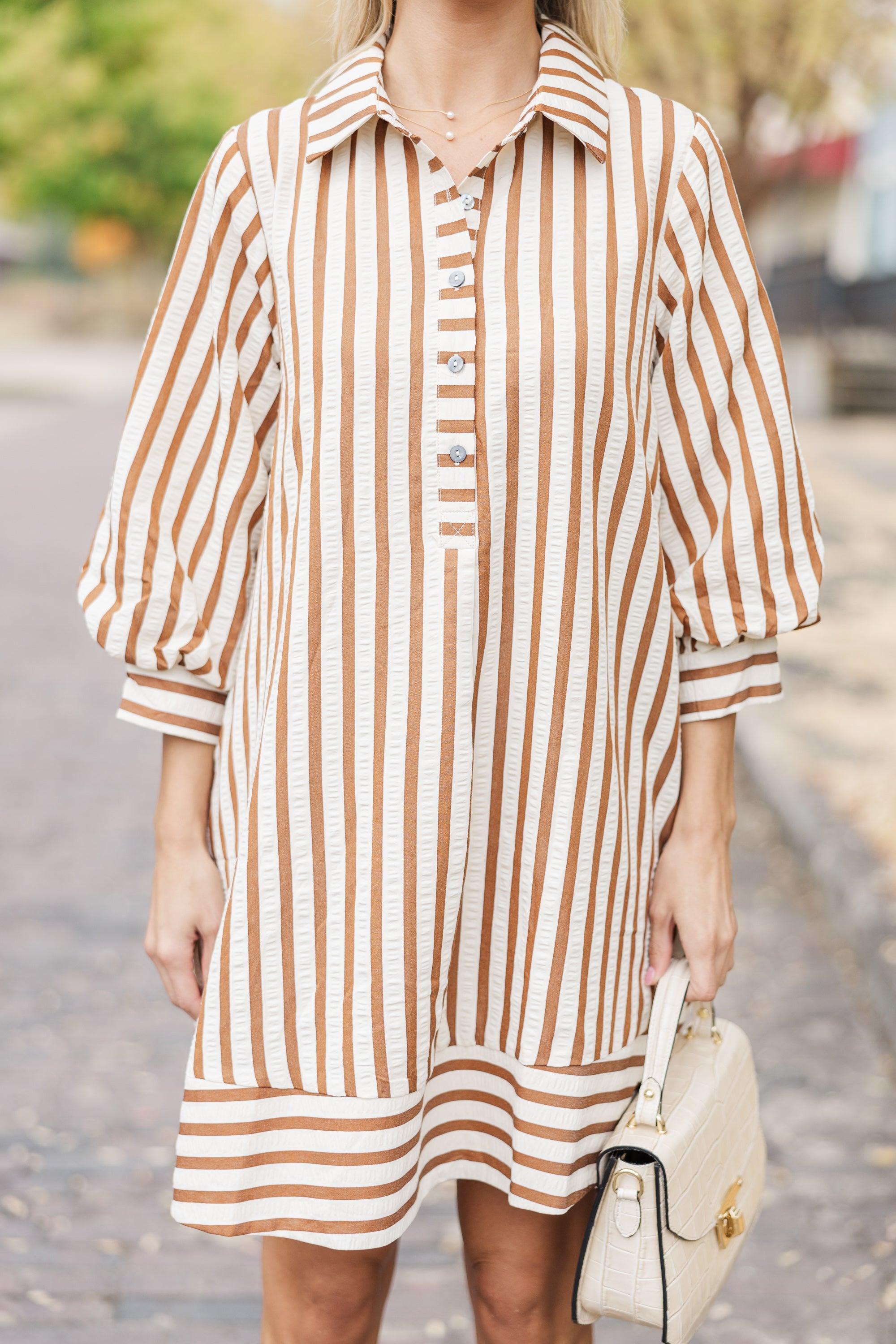 It All Comes Together Brown Striped Dress Female Product Image