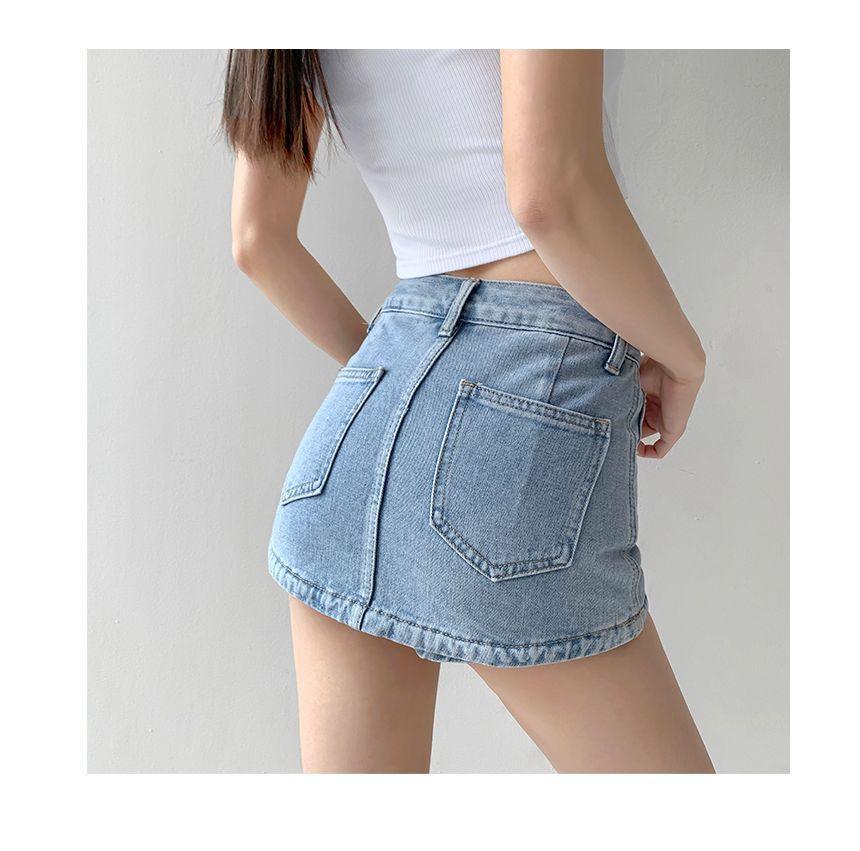 High-Waist Denim Skort Product Image