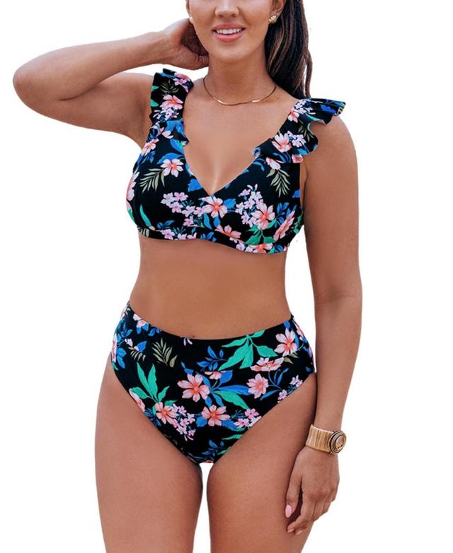 Women's Floral Print Bikini Top & High-Rise Bottoms Set for Large Bust Product Image