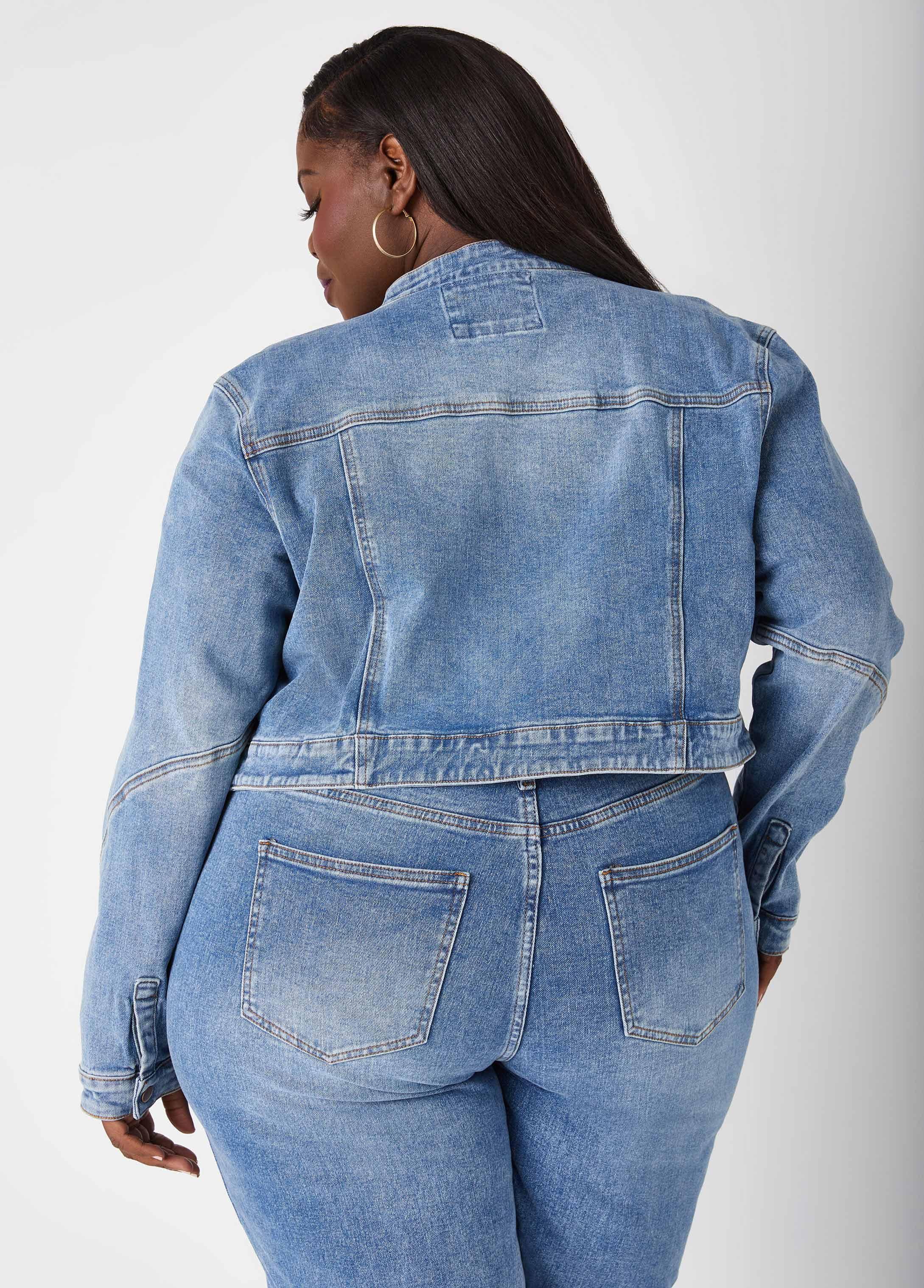 Zip Detailed Cropped Denim Jacket Product Image