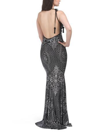 Metallic Open Back Mermaid Gown for Women Product Image