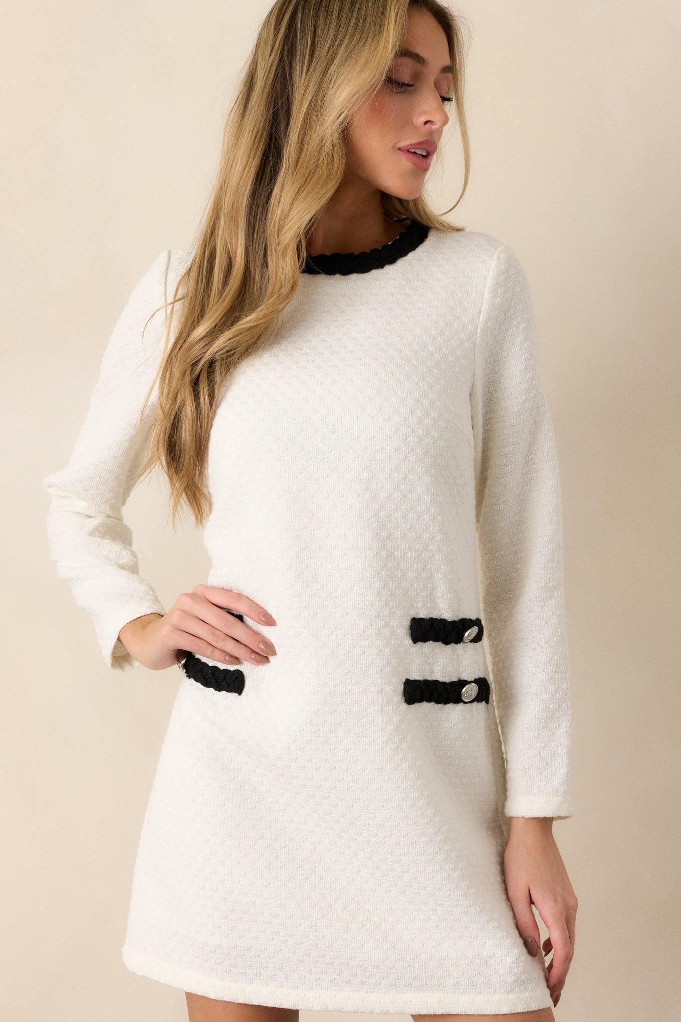 This & That Ivory Tweed Long Sleeve Mini Dress Product Image