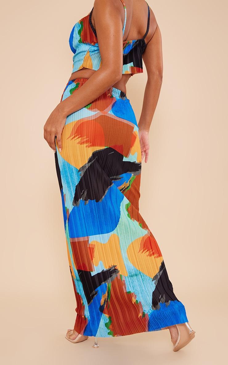 Blue Abstract Print Plisse Maxi Skirt Product Image