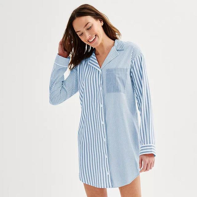 Womens Sonoma Goods For Life Poplin Oversized Button Down Notch Collar Pajama Shirt Product Image