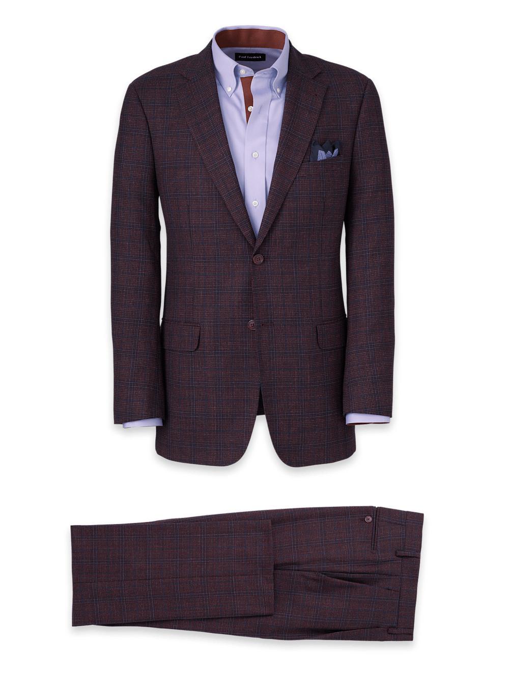 Wool Plaid Single Breasted Notch Lapel Suit - Wine Product Image