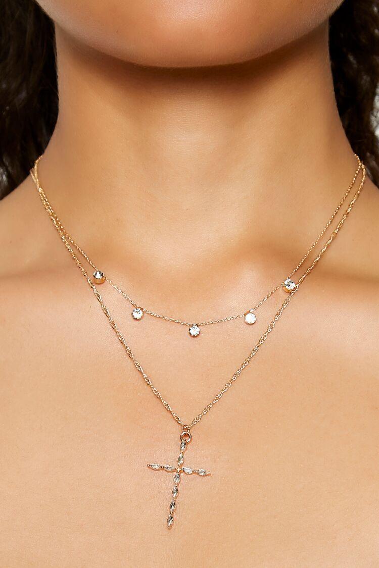 Layered Rhinestone Cross Necklace | Forever 21 Product Image