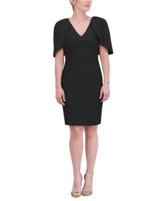 Petite Draped-Sleeve V-Neck Sheath Dress Product Image