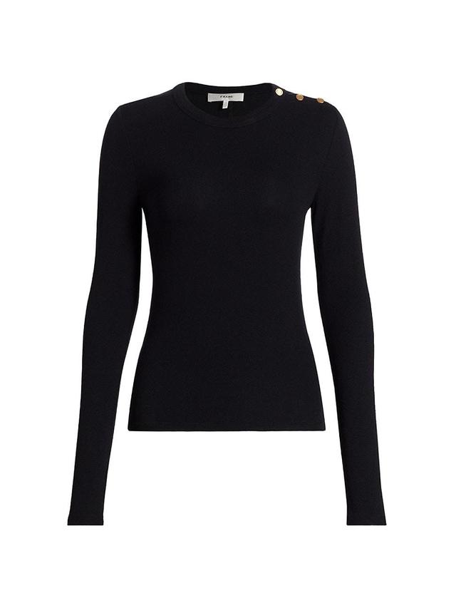 Womens Button-Shoulder Crewneck Sweater Product Image