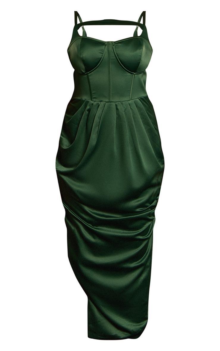 Plus Emerald Green Constructed Satin Bonded Midi Dress Product Image