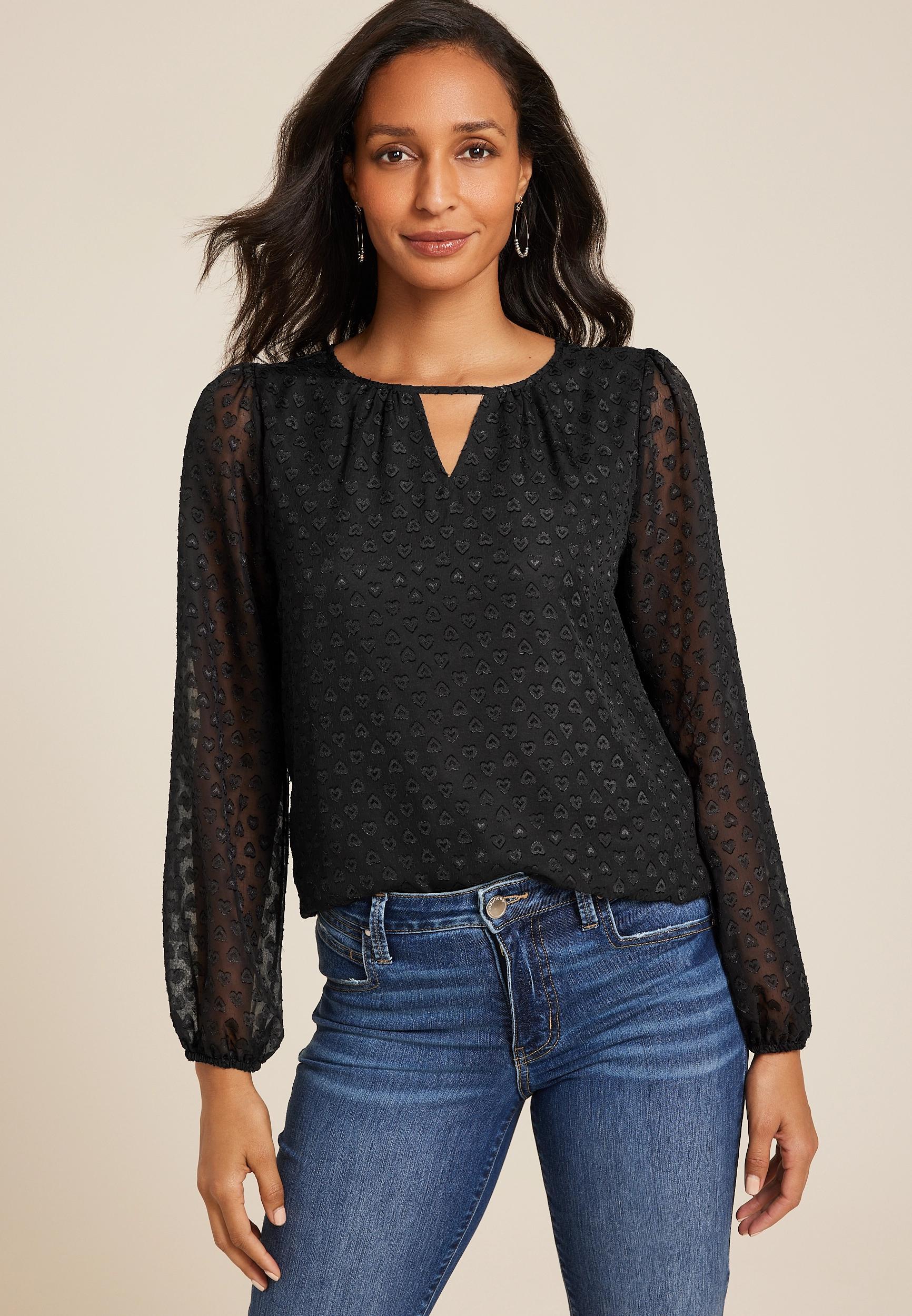 Leighton Heart Jacquard Long Sleeve Blouse Product Image