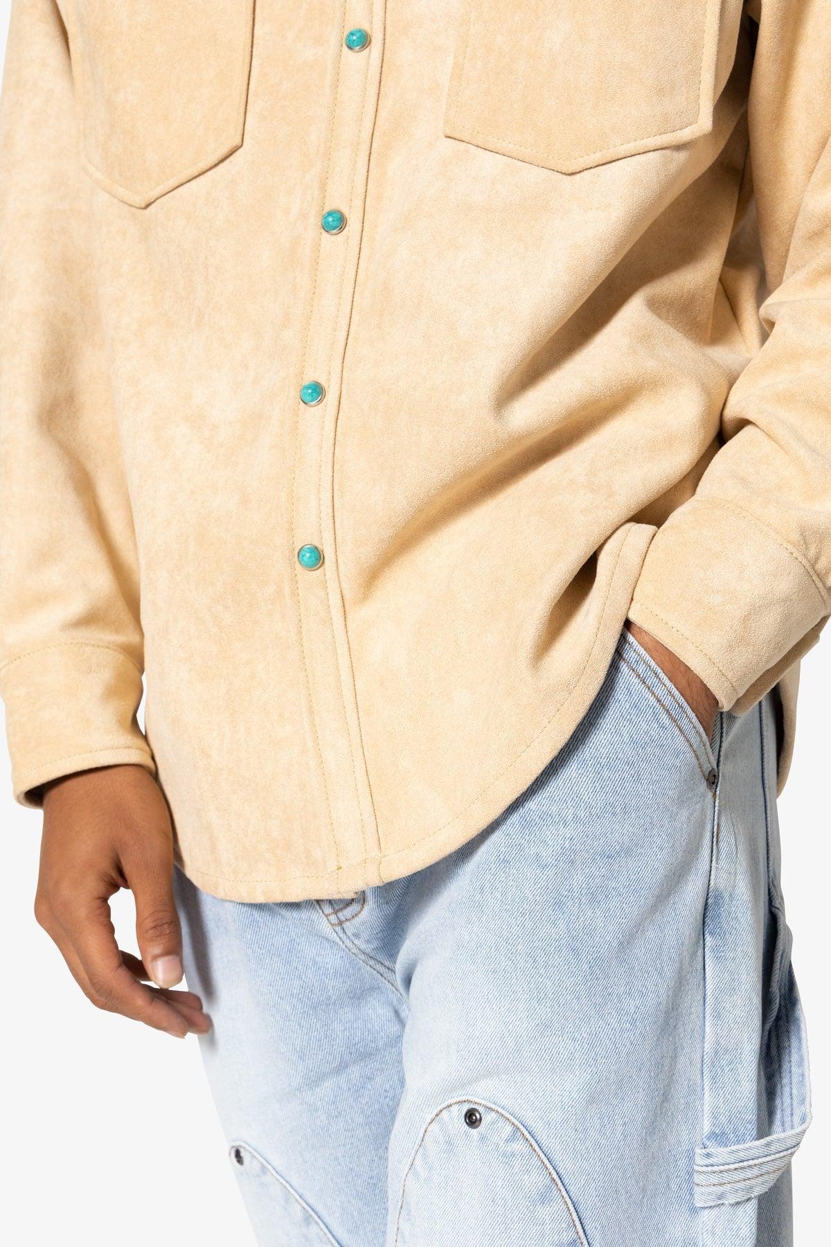 Sand Suede Button Up Jacket - Tan Product Image