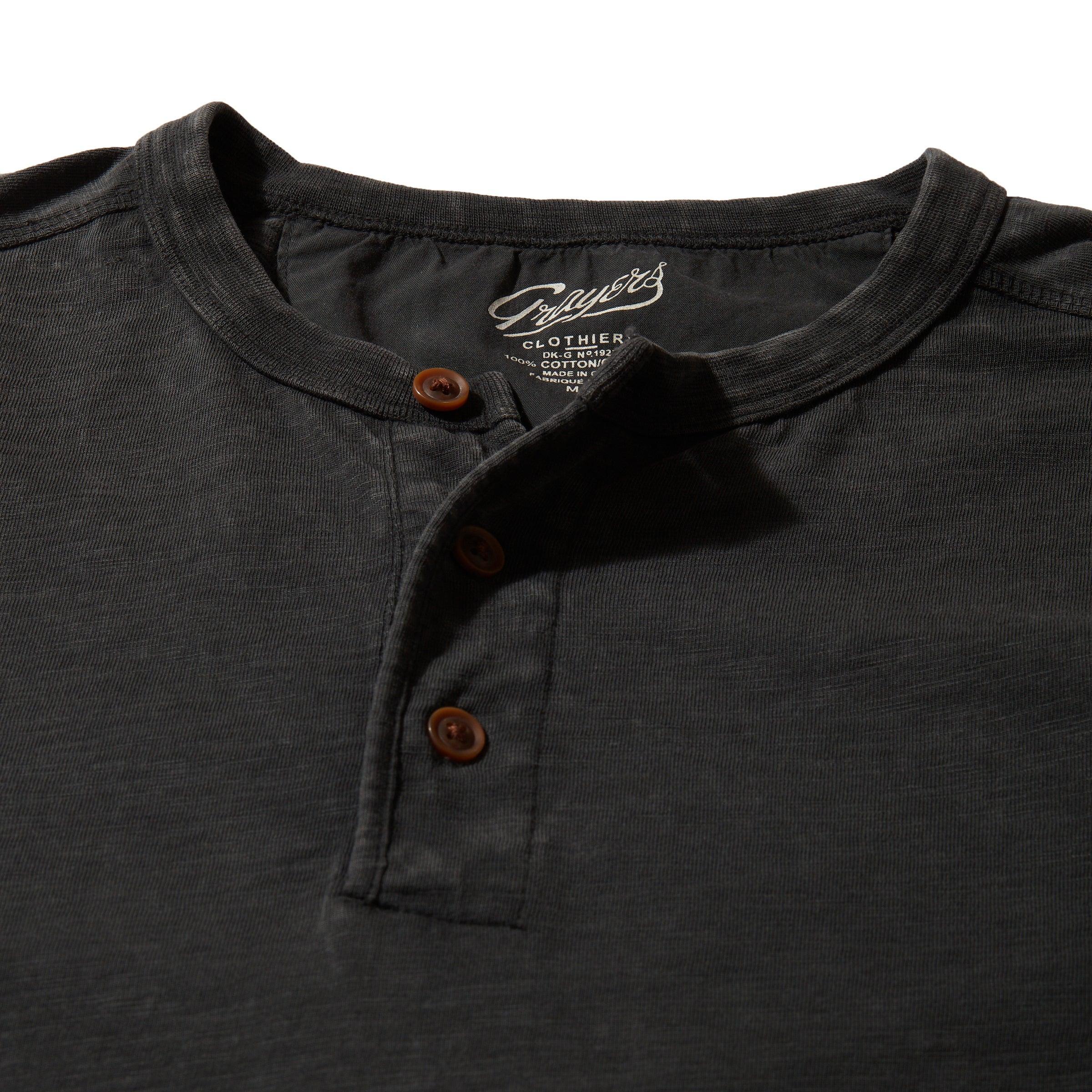 Hewitt Garment Dyed Henley - Washed Black Product Image