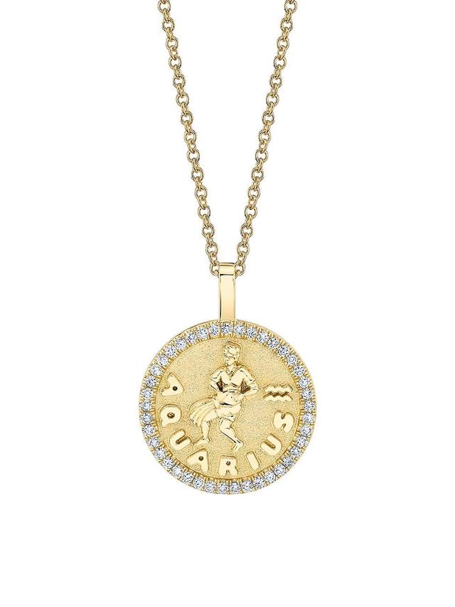 Womens 18K Yellow Gold & Diamond Zodiac Coin Pendant Necklace Product Image