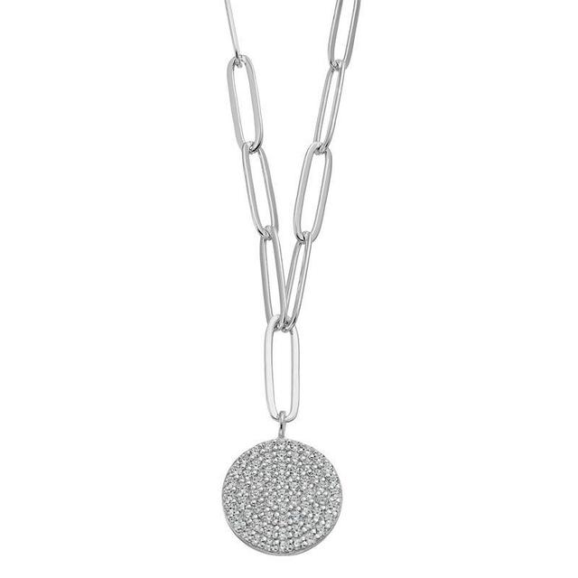 Rosabella Sterling Silver Cubic Zirconia Disk Pendant Necklace, Womens Product Image