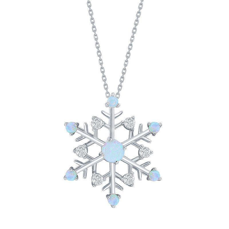 Sterling Silver Opal & Cubic Zirconia Snowflake Pendant Necklace, Womens White Product Image