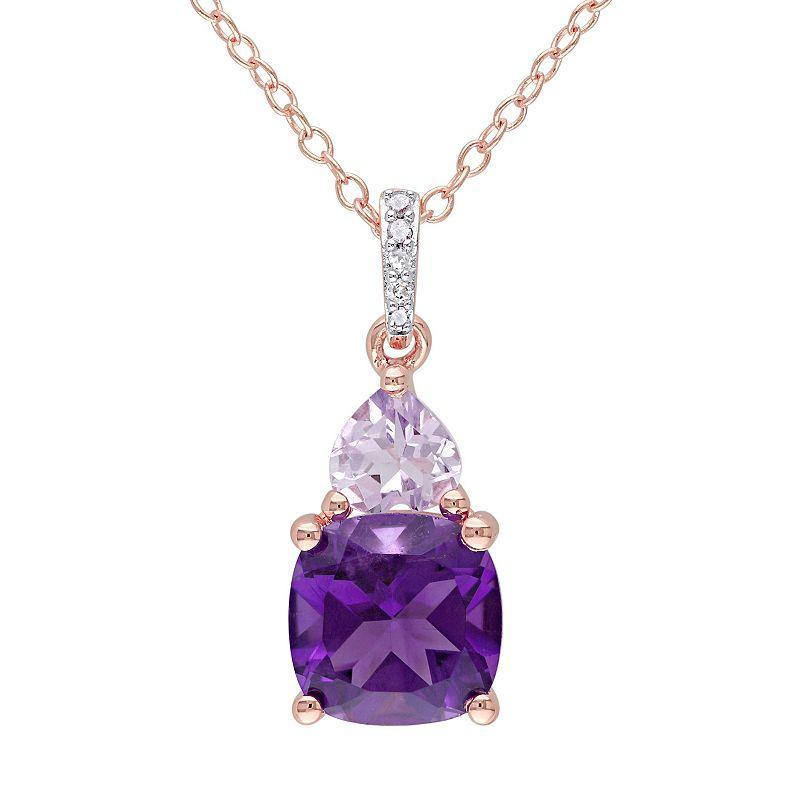 Stella Grace Amethyst, Rose de France Amethyst & Diamond Accent Sterling Silver Heart Pendant Necklace, Womens Multicolor Product Image