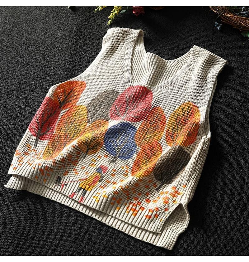 U-Neck Jacquard Sweater Vest Product Image