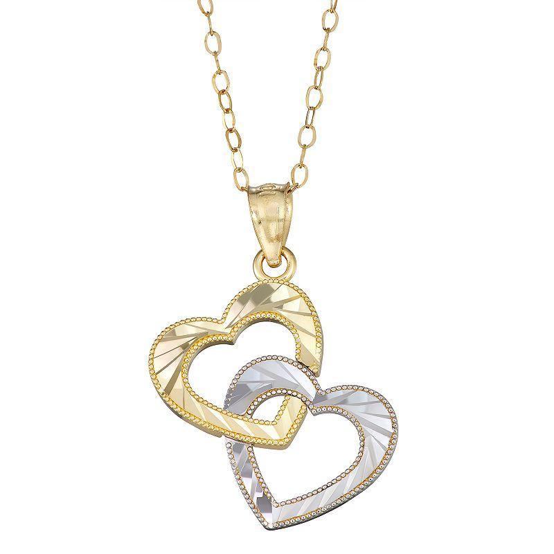 Two Tone 10k Gold Interlocking Heart Pendant Necklace, Womens Product Image