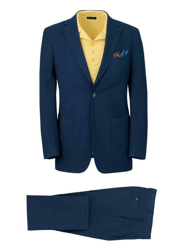 Cotton Stretch Seersucker Notch Lapel Suit - Navy Product Image