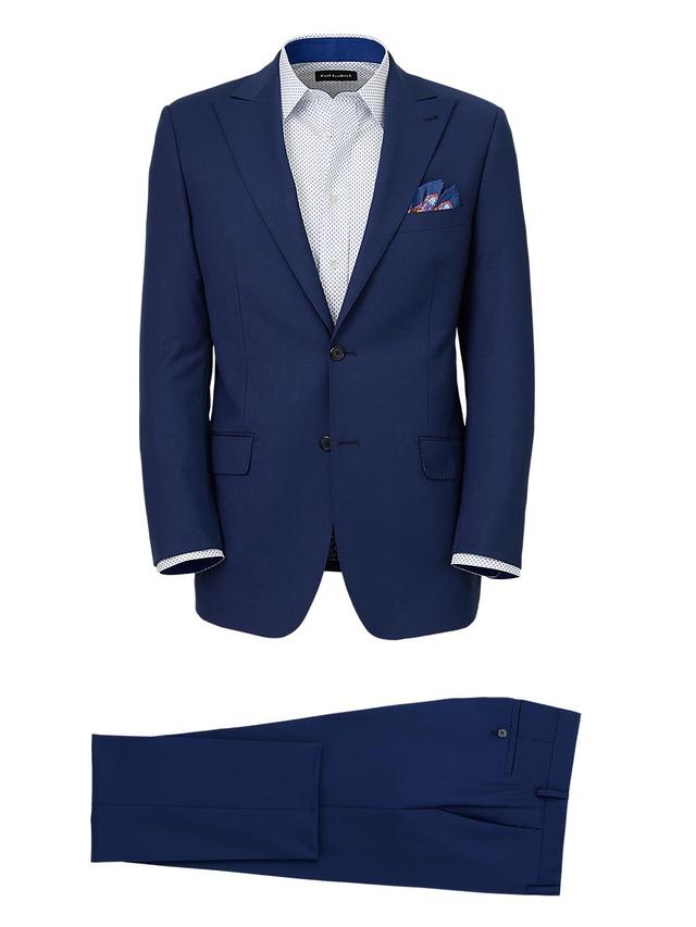 Wool Stretch Bengaline Single Breasted Peak Lapel Suit - Blue Product Image