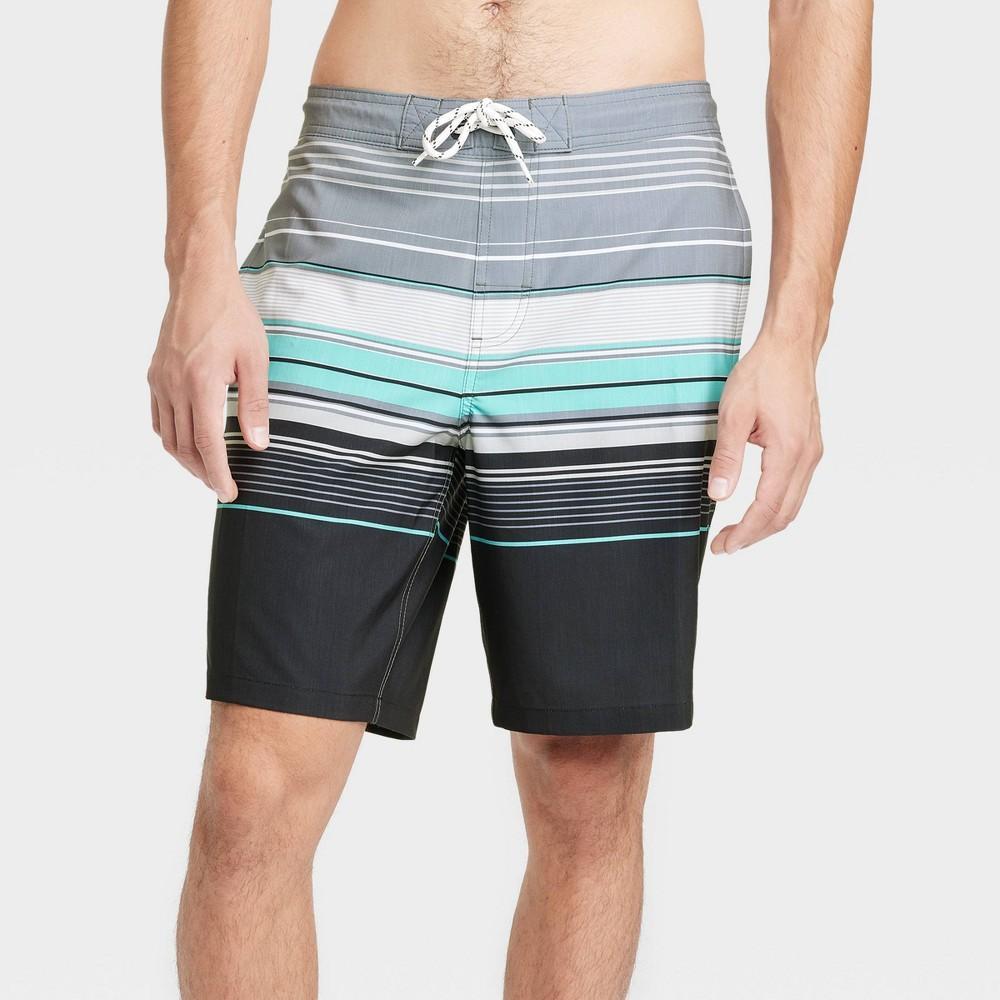 Mens 9 Striped E-Board Swim Shorts - Goodfellow & Co Charcoal Gray M Product Image