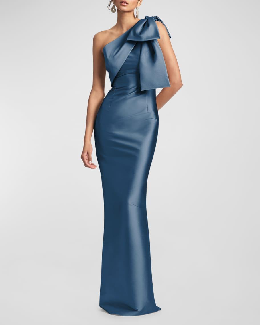 Bonne One-Shoulder Bow Column Gown Product Image